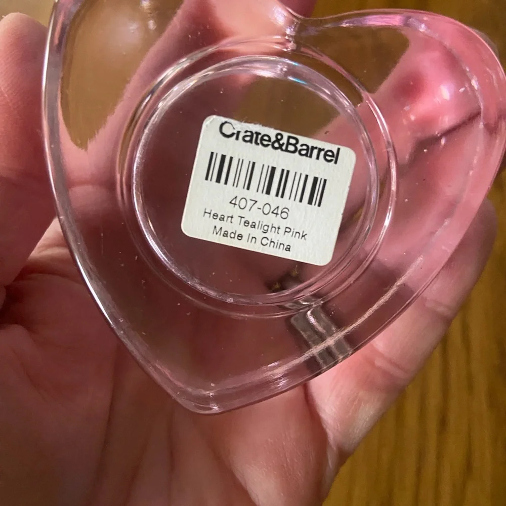 2 Crate&Barrel Pink Heart Glass Candle Holders